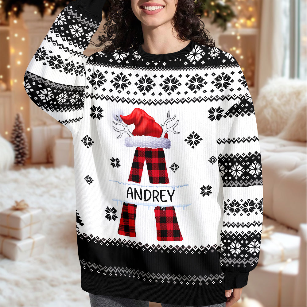 Custom Name Initial Letter Christmas Ugly Sweater - Personalized Family Gift