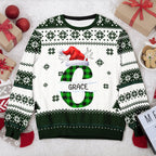 Custom Name Initial Letter Christmas Ugly Sweater - Personalized Family Gift