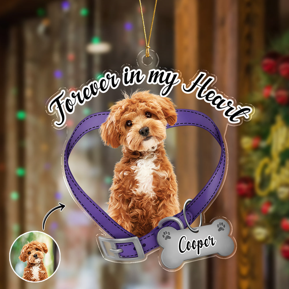 Custom Dog Photo Forever In My Heart - Memorial Acrylic Ornament