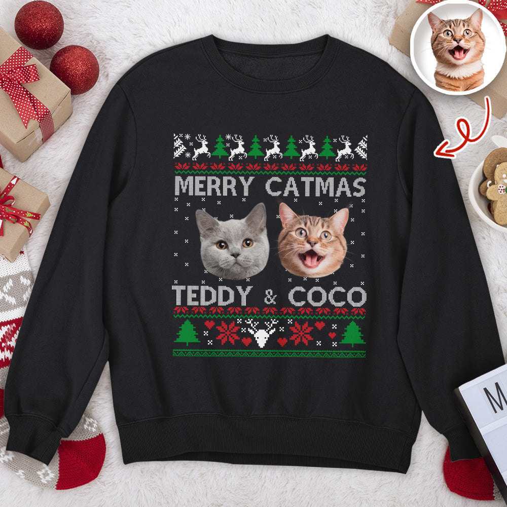 Custom Cat Photo Ugly Christmas Sweatshirt - Personalized Cat Lover Gift
