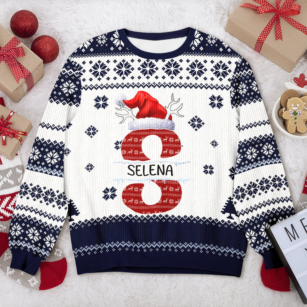 Custom Name Initial Letter Christmas Ugly Sweater - Personalized Family Gift