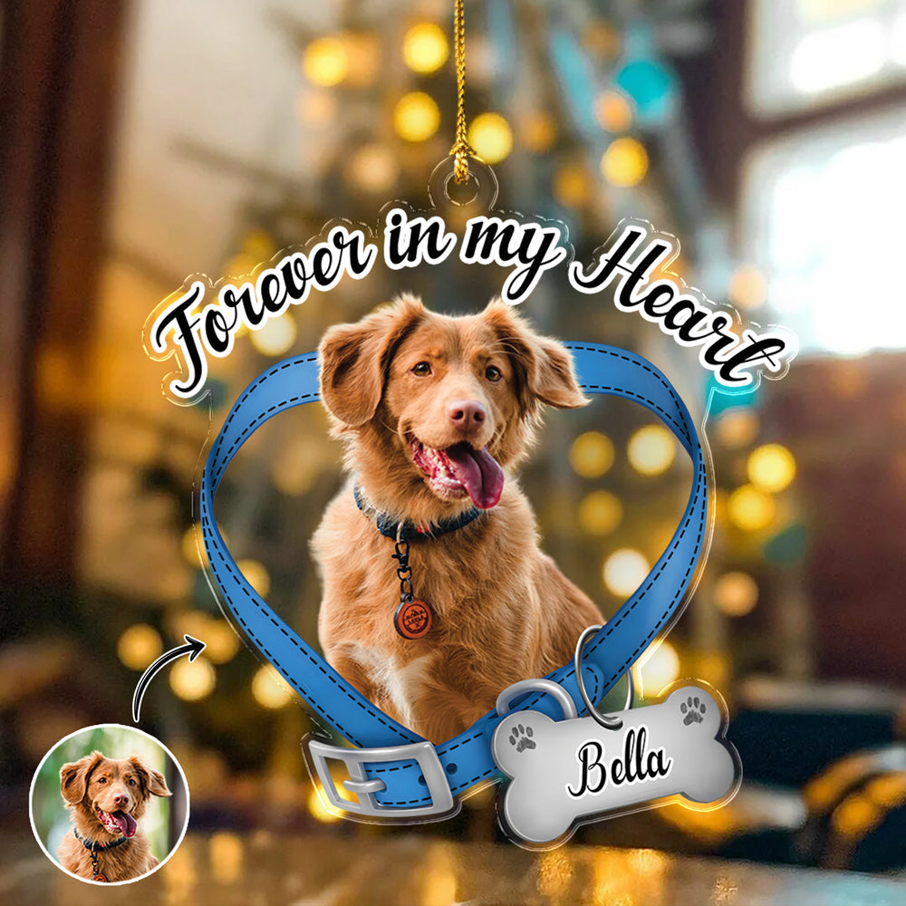 Custom Dog Photo Forever In My Heart - Memorial Acrylic Ornament