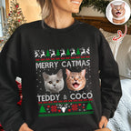 Custom Cat Photo Ugly Christmas Sweatshirt - Personalized Cat Lover Gift