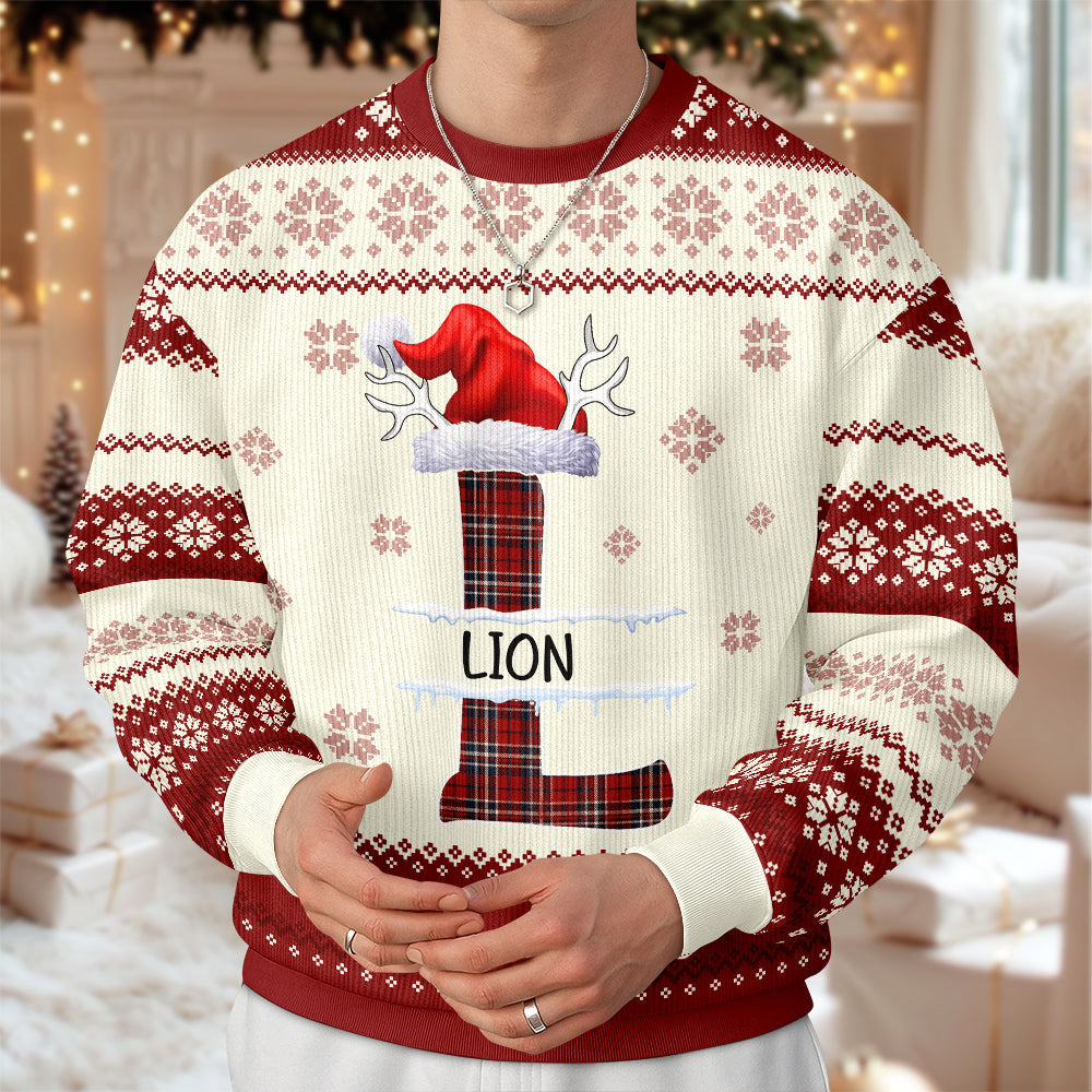 Custom Name Initial Letter Christmas Ugly Sweater - Personalized Family Gift